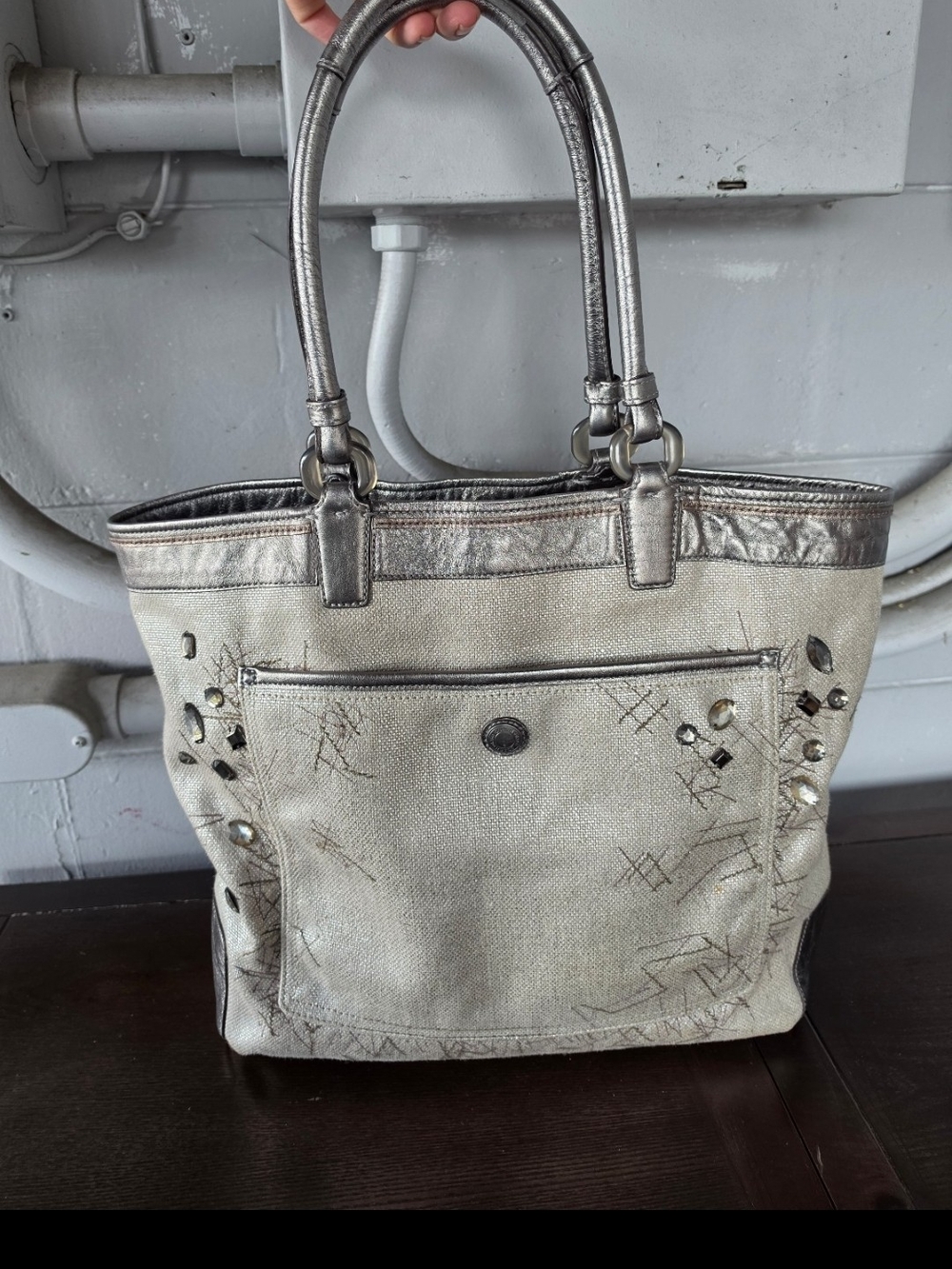 Silver Beaded Tote Bag - - Picture 2 of 12